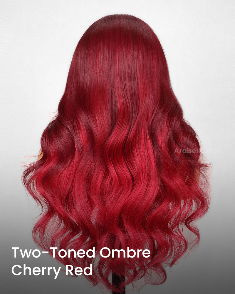 Two-Toned Ombre Cherry Red 13x4 Lace Front Blowout In Wavy Colored Human Hair Wigs