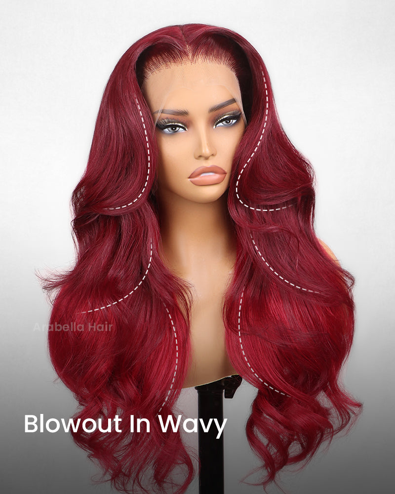 Two-Toned Ombre Cherry Red 13x4 Lace Front Blowout In Wavy Colored Human Hair Wigs