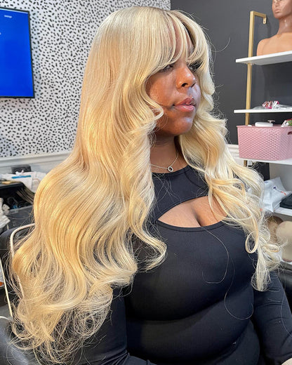 613 Blonde Glueless 3x2 Lace Wig Body Wave Color Wigs With Bangs High Quality 100% Human Remy Hair