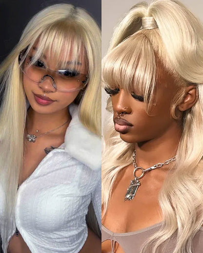 613 Blonde Glueless 3x2 Lace Wig Body Wave Color Wigs With Bangs High Quality 100% Human Remy Hair