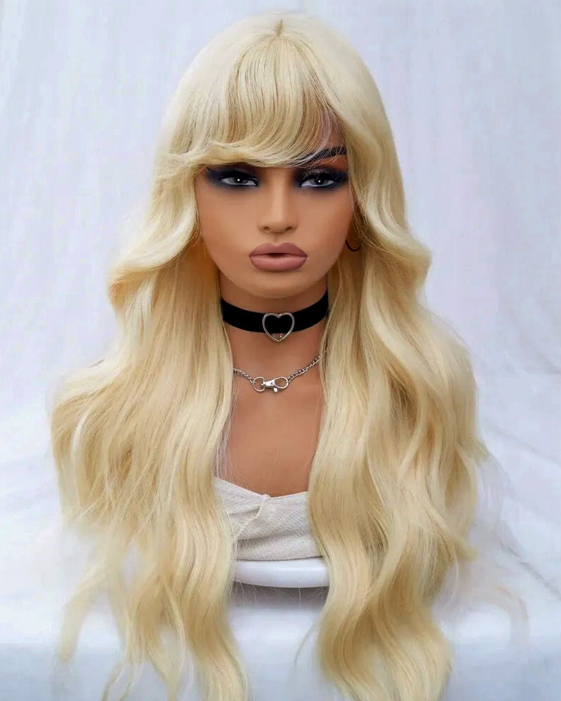 613 Blonde Glueless 3x2 Lace Wig Body Wave Color Wigs With Bangs High Quality 100% Human Remy Hair