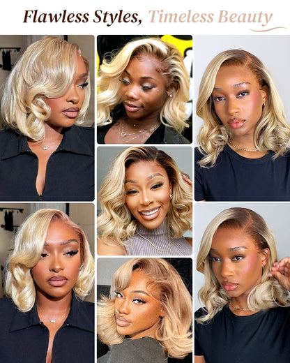 Arabella 6x5 invisible knots Glueless Loose Body Wave Bob Wig Pre-cut Lace Brown Blonde Ombre Beginner Friendly