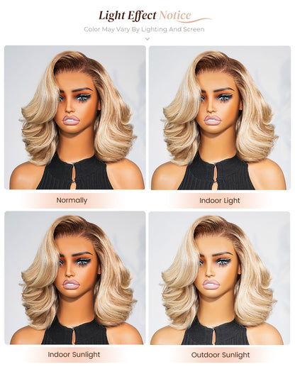 Arabella 6x5 invisible knots Glueless Loose Body Wave Bob Wig Pre-cut Lace Brown Blonde Ombre Beginner Friendly