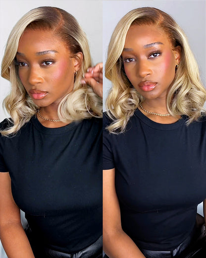 Arabella 6x5 invisible knots Glueless Loose Body Wave Bob Wig Pre-cut Lace Brown Blonde Ombre Beginner Friendly