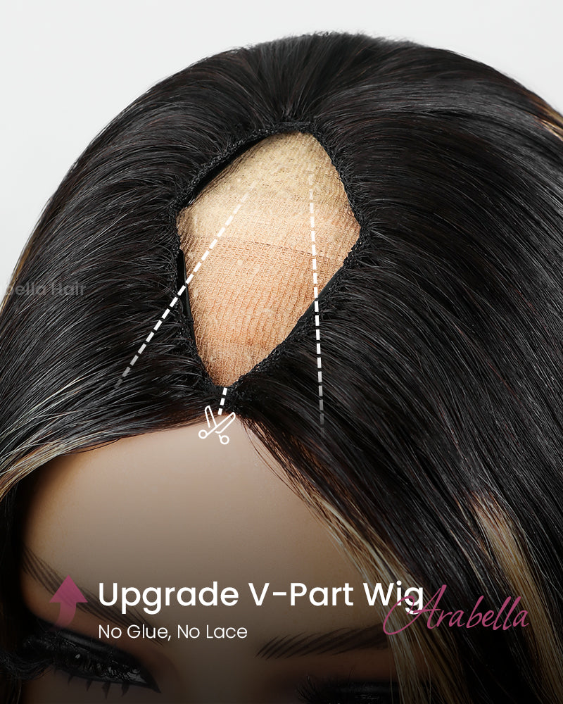 V Part 2.0 Balayage Color Body Wave No Glule Needed Upgraded V Part Cap Human Hair Wigs