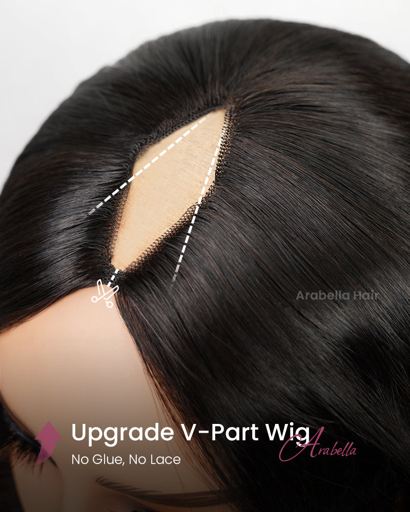 V Part 2.0 Body Wave No Glule Needed Natural Black Upgraded V Part Cap Human Hair Wigs