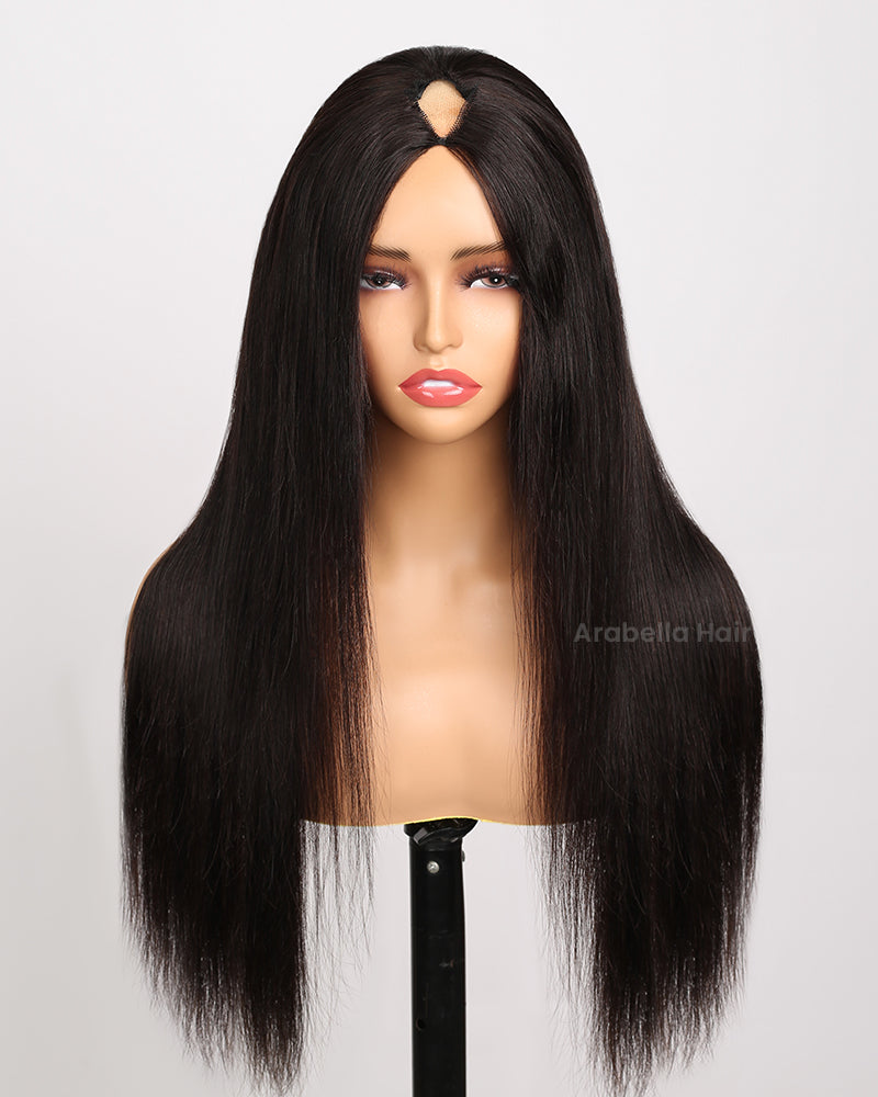 V Part 2.0 Straight Wig Real Scalp Glueless Natural Black Beginner Friendly Human Hair Wig