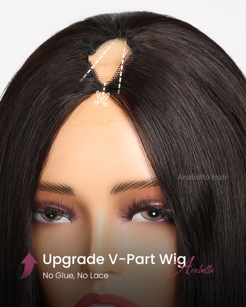 V Part 2.0 Straight Wig Real Scalp Glueless Natural Black Beginner Friendly Human Hair Wig