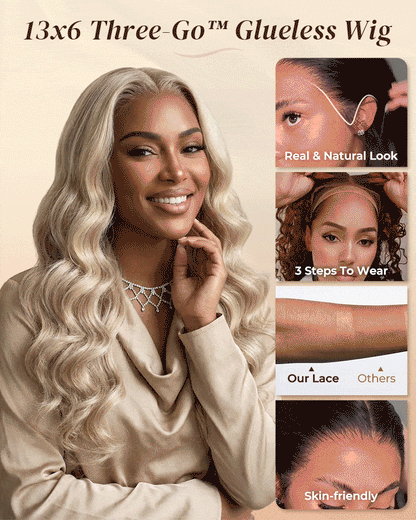 Arabella 13x6 Three-Go™ Glueless Blonde Highlight Loose Body Wave/Silky Straight Wig With Drawstring For Beginner