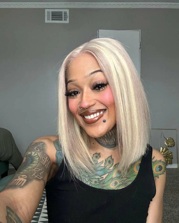Arabella 6x5 Invisible Knots Glueless Blonde Highlight Straight Bob Wig Pre-cut Lace Beginner Friendly