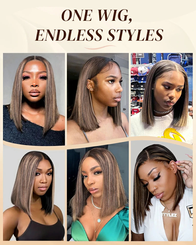 Arabella 13x6 Three-Go™ 250% Density Ombre Platinum Blonde Balayage Highlights Glueless Wig Straight Bob Wig  With Drawstring