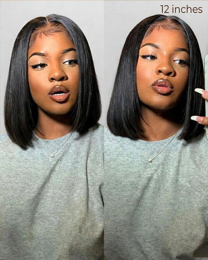 Arabella 6x5 Invisible Knots Glueless &amp; 13x4 Frontal Lace Straight Bob Wig Pre-cut Lace Natural Black Beginner Friendly