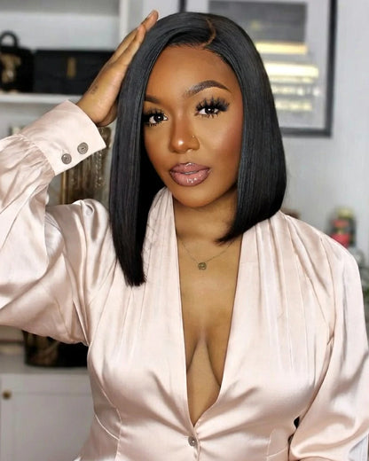 Arabella 6x5 Invisible Knots Glueless &amp; 13x4 Frontal Lace Straight Bob Wig Pre-cut Lace Natural Black Beginner Friendly