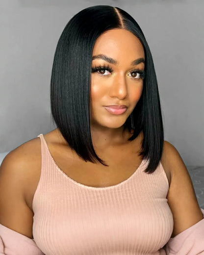 Arabella 6x5 Invisible Knots Glueless &amp; 13x4 Frontal Lace Straight Bob Wig Pre-cut Lace Natural Black Beginner Friendly