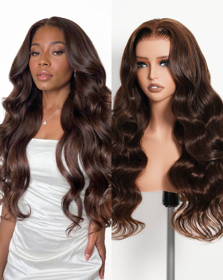 HD_Lace_chocolate_brown_body_wave_wig_natural_look_on_model_vs_mannequin_head_Arabella hair