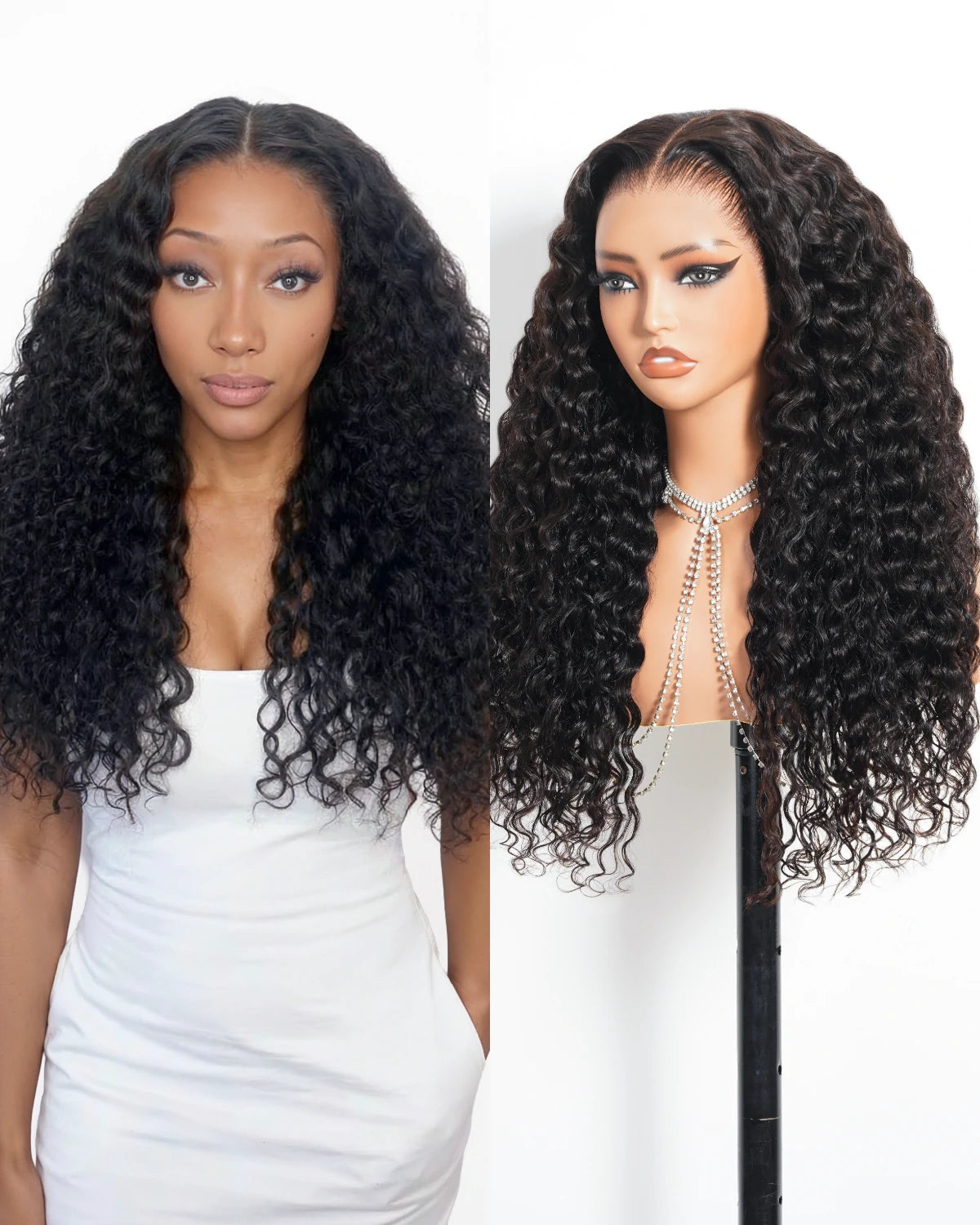 HD_Lace_water_wave_natural_black_wig_natural_look_on_model_vs_mannequin_head_Arabella_1