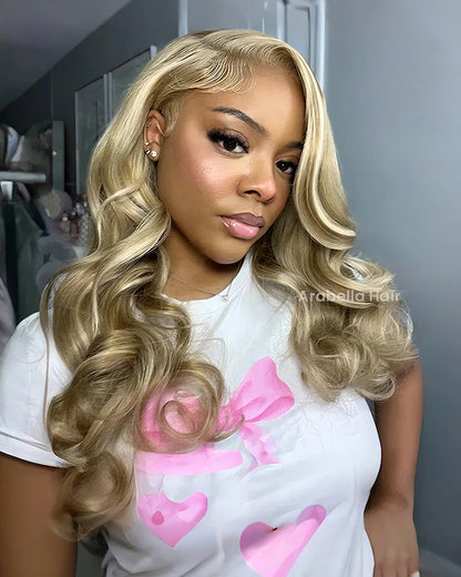 @Jaydajonet  Same | Blowout In Wavy 13x4 Lace Front Mixed Brown and Blonde Highlights Color Human Hair Wig