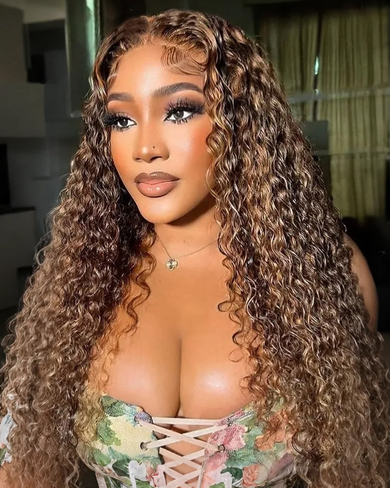 Arabella 12A Jerry Curly with Burmese Curly 3 Bundles Human Hair Weft Honey Blonde Highlight Color Unprocessed Virgin Hair Weave