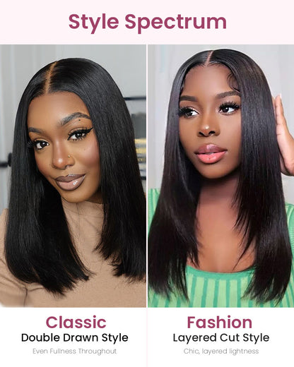 【Limited Design】Easy-Wear Glueless 6x5 Pre-Cut Lace Straight Wig With Bleached Knots - Human Hair In Natural Black With Color Choices