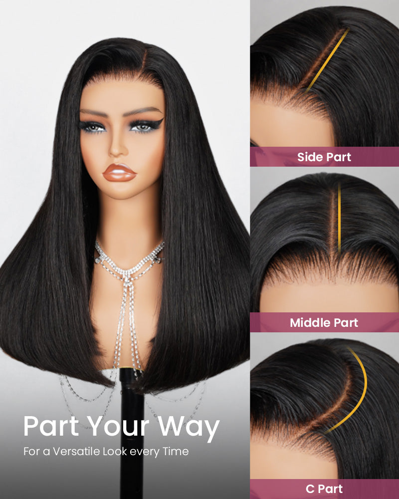 【Limited Design】Easy-Wear Glueless 6x5 Pre-Cut Lace Straight Wig With Bleached Knots - Human Hair In Natural Black With Color Choices