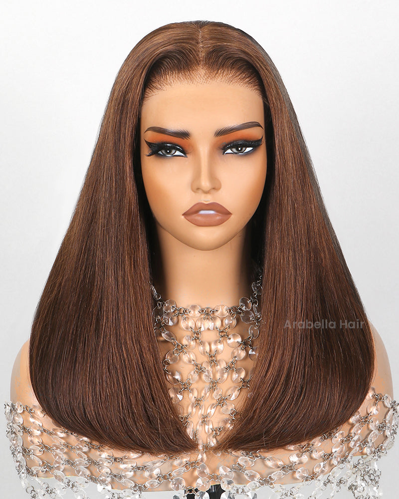 【Limited Design】Glueless 6x5 Lace Pre-Cut Dark Brown Colored Straight Bleached Knots Easy-Wear Human Hair Wigs