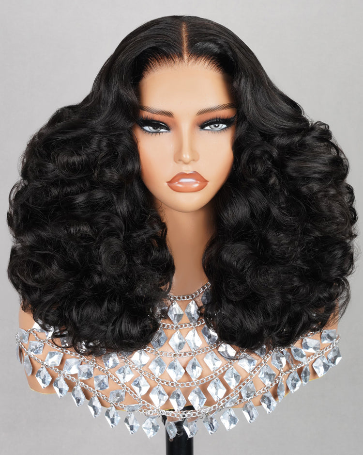 【BOGO】Limited Design Wavy Natural Black Double Drawn 6-inch Deep Lace Human Hair Wigs