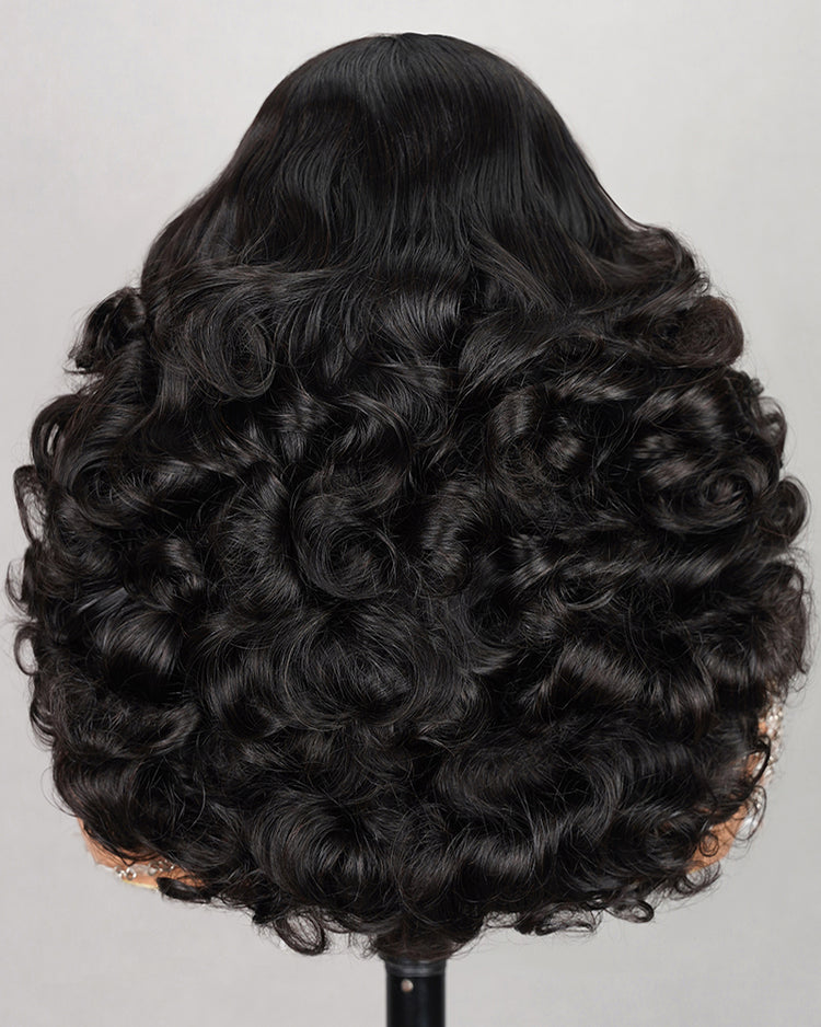 【BOGO】Limited Design Wavy Natural Black Double Drawn 6-inch Deep Lace Human Hair Wigs