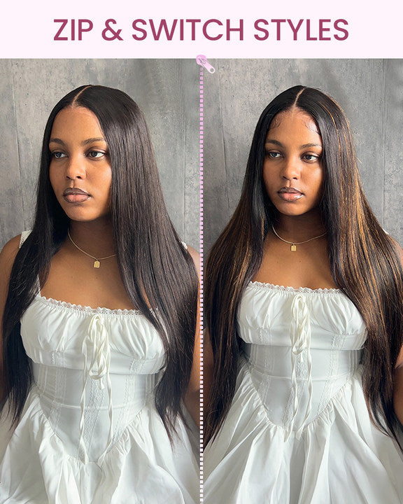 ZIP&amp;Mix-All Wigs | Straight Natural Black Glueless 6x5 Pre-Cut Lace Wig With Optional Replaceable Tops