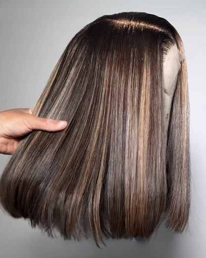 【Bogo Sale】Straight Short Bob Wigs Glueless 6x5 Lace Mix Color Human Hair Middle Part