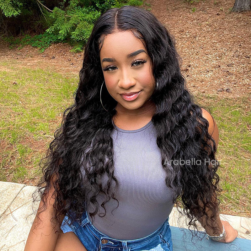 Deep Wave 13x4 Lace Frontal Natural Black Human Hair Wig Free Part