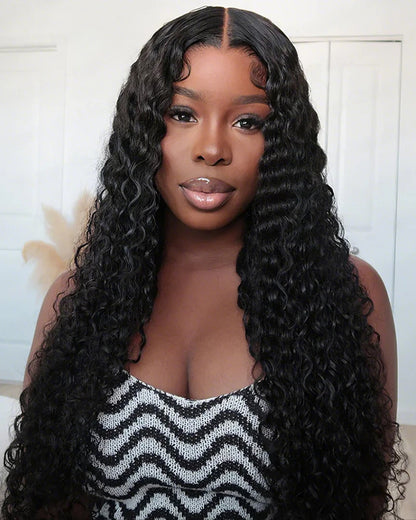 【Flash Sale】Glueless 4x4 Deep Wave Lace Wig Natural Black - Luxurious Curly Human Hair Wigs