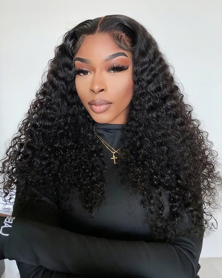 Arabella 5x5 Lace Closure Deep Wave Wig Realistic Hairline Natural Black 100% human hair wig