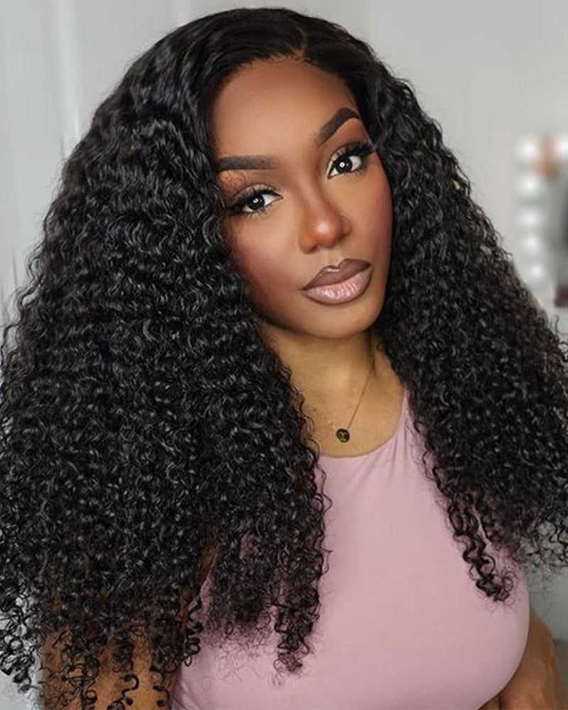 Glueless 6x5 Pre-Cut Lace Closure Jerry Curly Easy-Wear Upgrade HD Lace Natural Black Human Hair Wig Beginner-Friendly