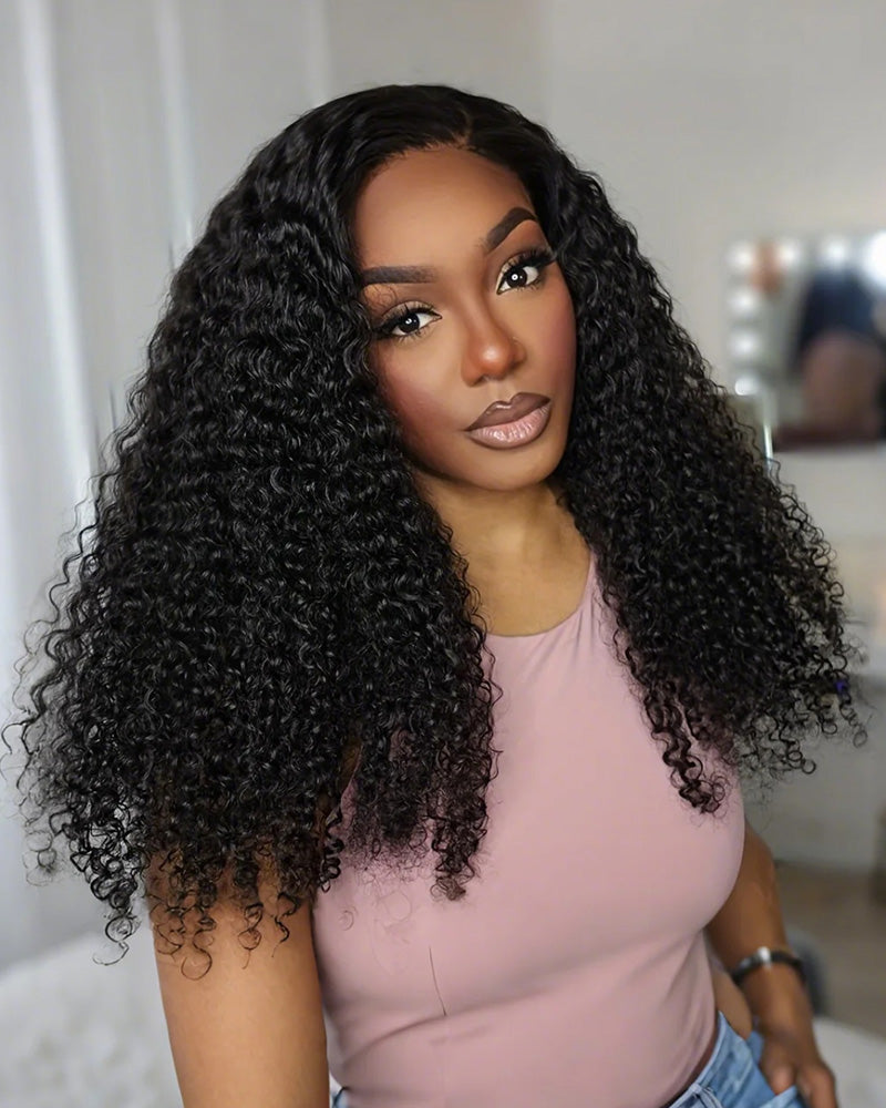 13x4 Glueless Lace Front Jerry Curly Easy-Wear Upgrade HD Lace Natural Black Human Hair Wig Beginner-Friendly