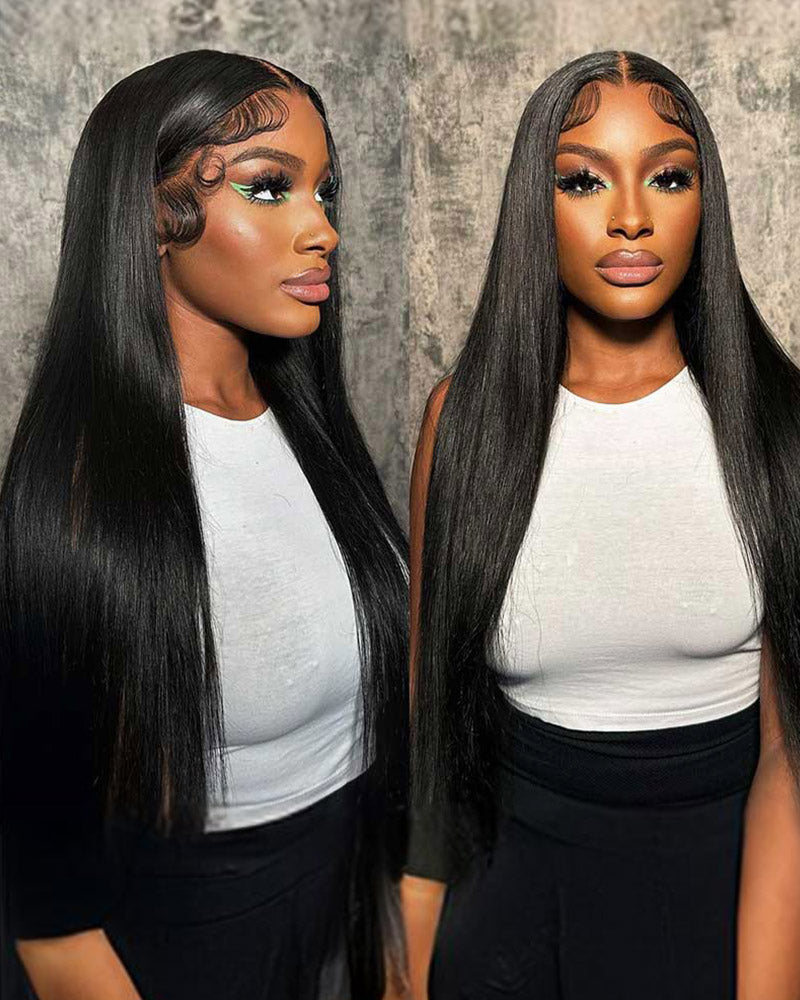 3S-Super Silky Straight | Glueless 13x4 Lace Frontal Wig | Pre-Plucked &amp; Bleached Breathable Cap Free Parting Human Hair