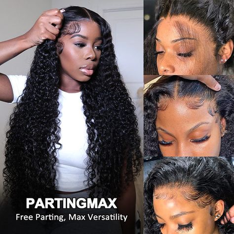 10x6 Parting Max Lace Water Wave Easy-Wear Lace Frontal Mini Knots Natural Black Human Hair Wigs