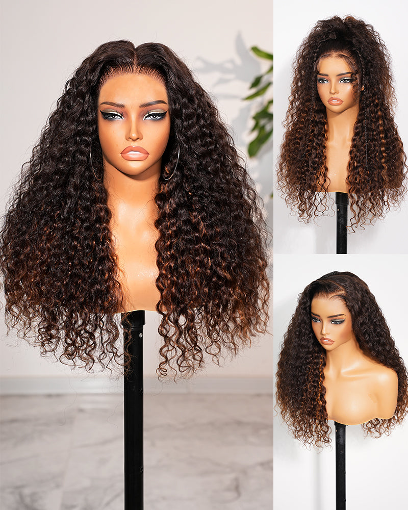 【$299 = 2 WIGS】Arabella 13x6 Three-Go™ Glueless Wig Chestnut Brown Ombre Water Wave With Drawstring For Beginner