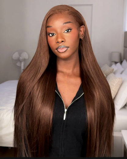 【Extra Long Wigs Sale】Arabella 13x6 Three-Go™ Chocolate Brown Glueless Wig Silky Straight With Drawstring 100% Human Hair Wig