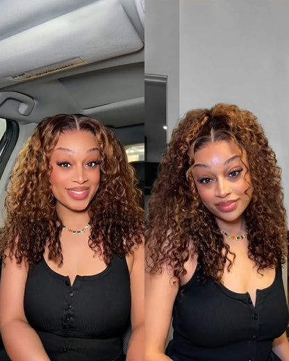 Arabella 13x6 Three-Go™ Glueless Wig Dark Brown With Highlights Water Wave With Drawstring For Beginner