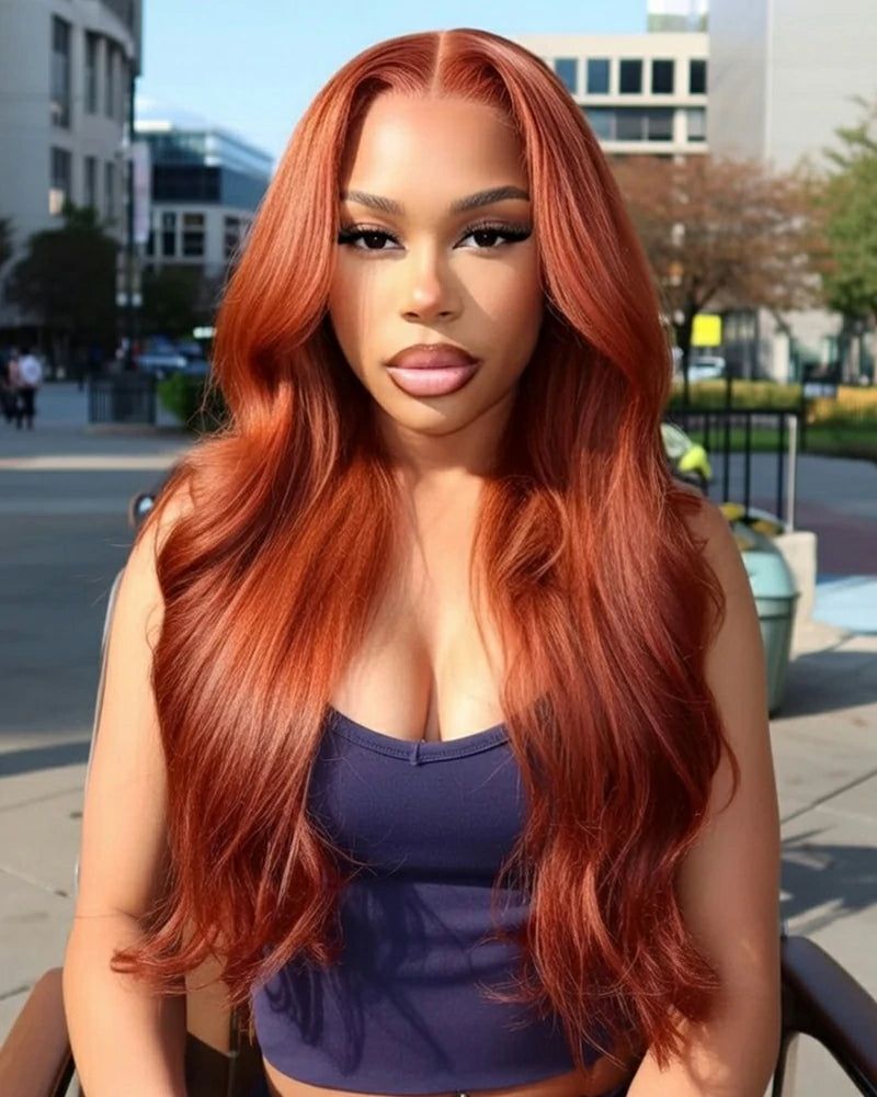 Arabella 13x6 Three-Go™ Dark Copper Ginger Glueless Wig Loose Body Wave With Drawstring 100% Human Hair Wig