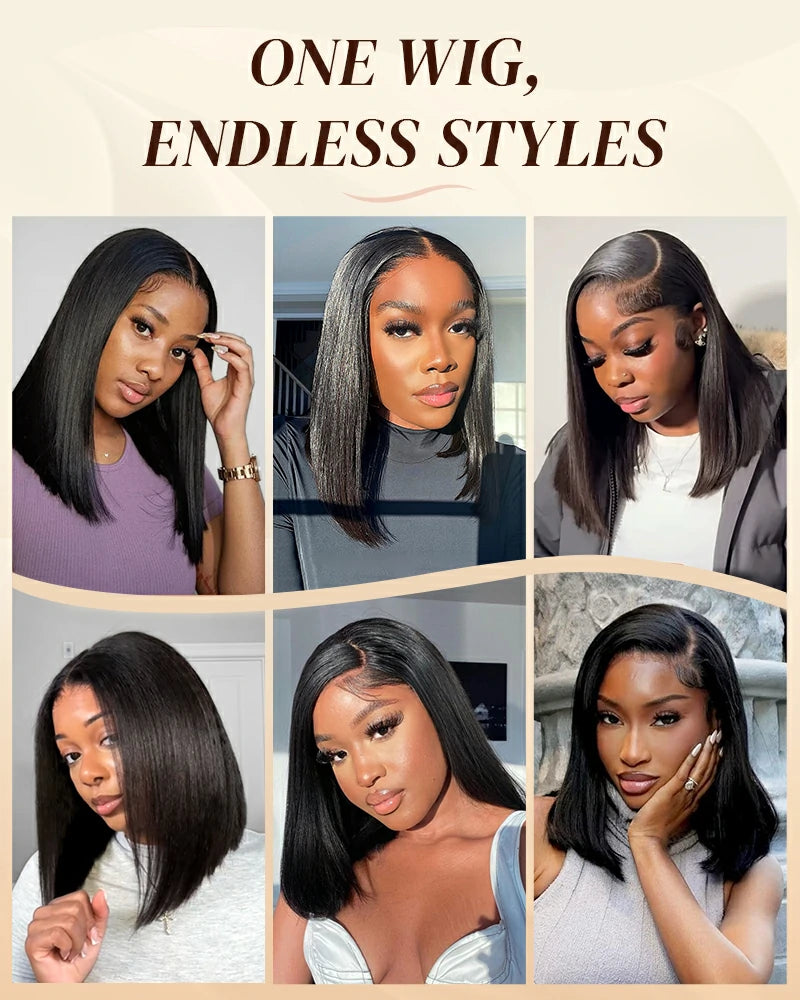 Arabella 13x6 Three-Go™ 250% Density Straight Bob Invisible Knots Natural Black Glueless Beginner Friendly