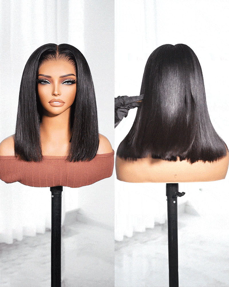 Arabella 13x6 Three-Go™ 250% Density Straight Bob Invisible Knots Natural Black Glueless Beginner Friendly