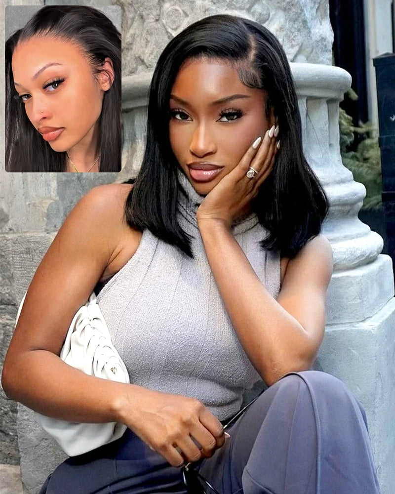 Arabella 13x6 Three-Go™ 250% Density Straight Bob Invisible Knots Natural Black Glueless Beginner Friendly