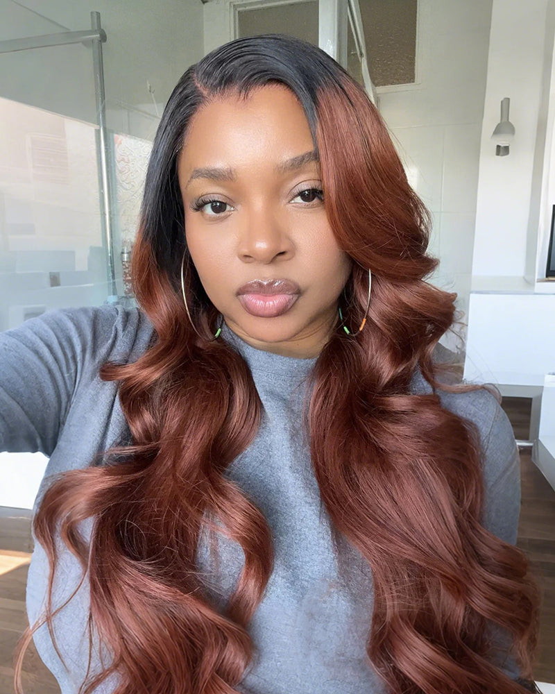 Pre-Cut 6x5 Lace Ombre Cinnamon Brown Colored Loose Body Wave Glueless Human Hair Wig