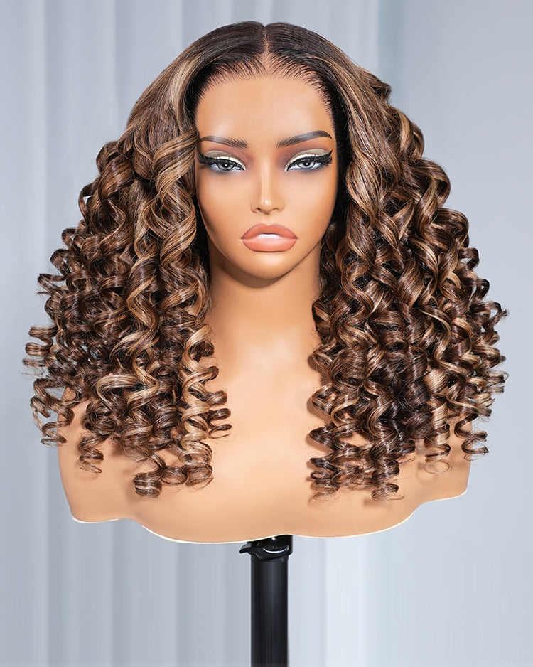 Arabella 13x6 Three-Go™ Ombre Highlight Honey Blonde Glueless Wig Wand Curl With Drawstring 100% Human Hair Wig
