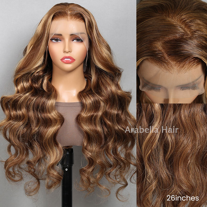 Honey Blonde Piano Highlights Body Wave Wig - 6x5/13x4 HD Lace Front Human Hair Wig