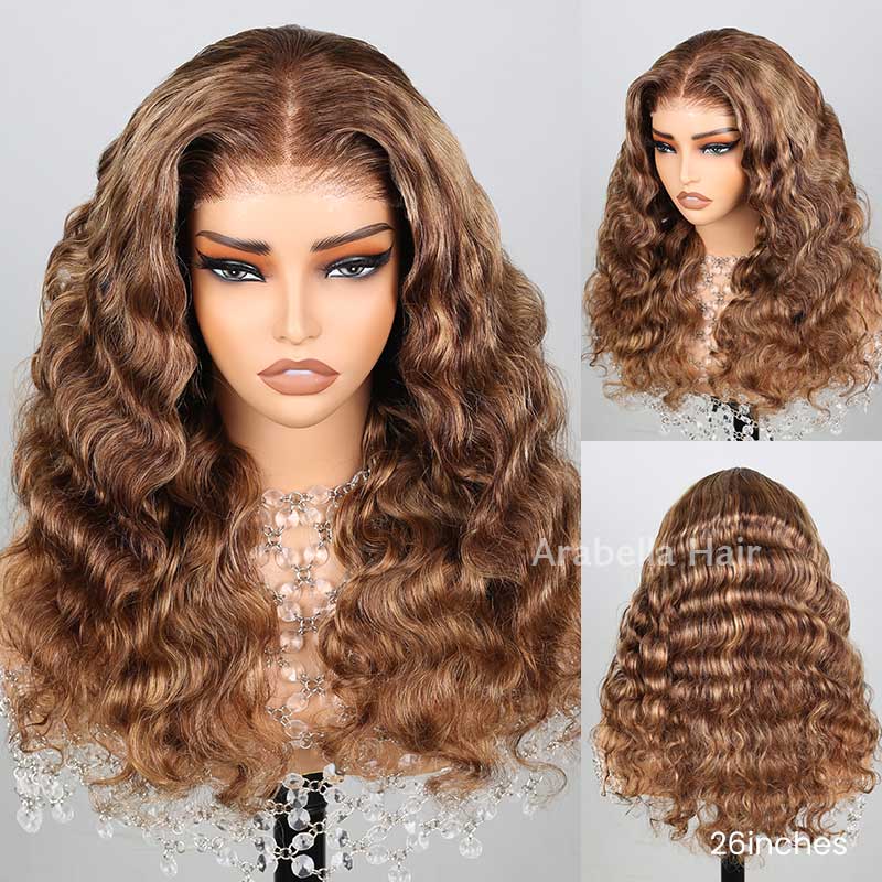 13x4 Lace Frontal Piano Highlight Color New Upgraded Body Wave Pre-Plucked Human Hair Wig Free Part