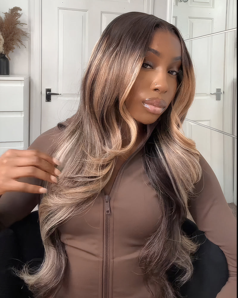 Ombre Platinum Blonde Balayage Highlights Color Loose Body Wave Pre-Cut 6x5 Glueless Lace Human Hair Wigs