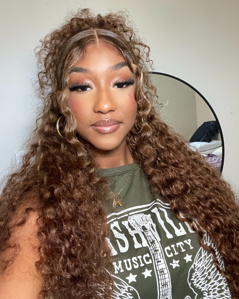Piano Highlight Color Water Wave Curly 13x4/6x5 Lace Human Hair Wig Free Parting