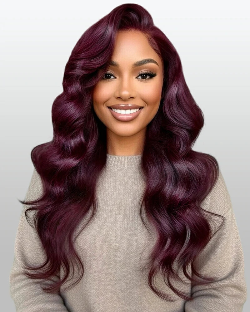 Arabella 13x6 Three-Go™ Dark Plum Glueless Wig Body Wave With Drawstring 100% Human Hair Wig